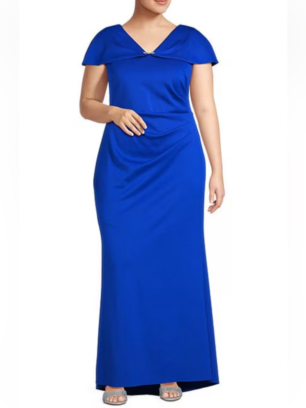 Caped V-Neck Maxi Dress in Royal Blue